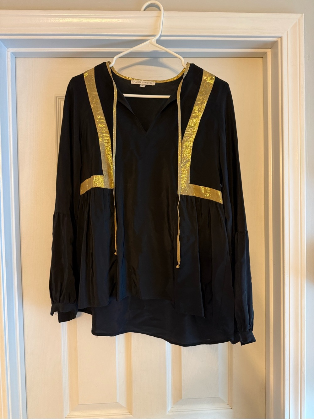Amanda Uprichard Gold and Black Long-Sleeve Women's Top